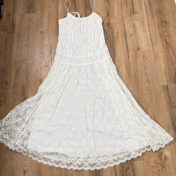 Vintage Jessica McClinktock Lace Drop Waist Slip Maxi Dress Ethereal Coquette S - Picture 4 of 12